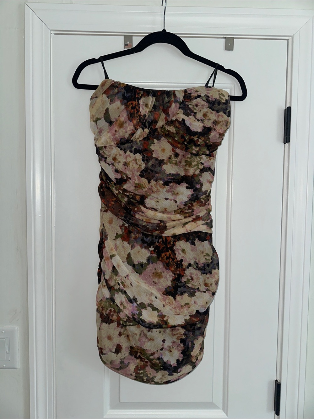 Floral Ruched Strapless Mini Dress in Multi-Color